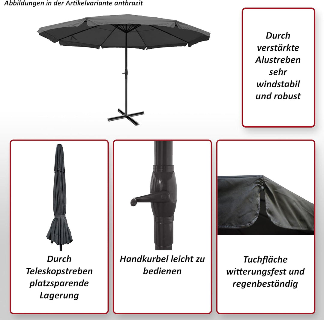 Sonnenschirm Meran Pro, Gastronomie Marktschirm mit Volant Ø 5m Polyester/Alu 28kg ohne Ständer grün