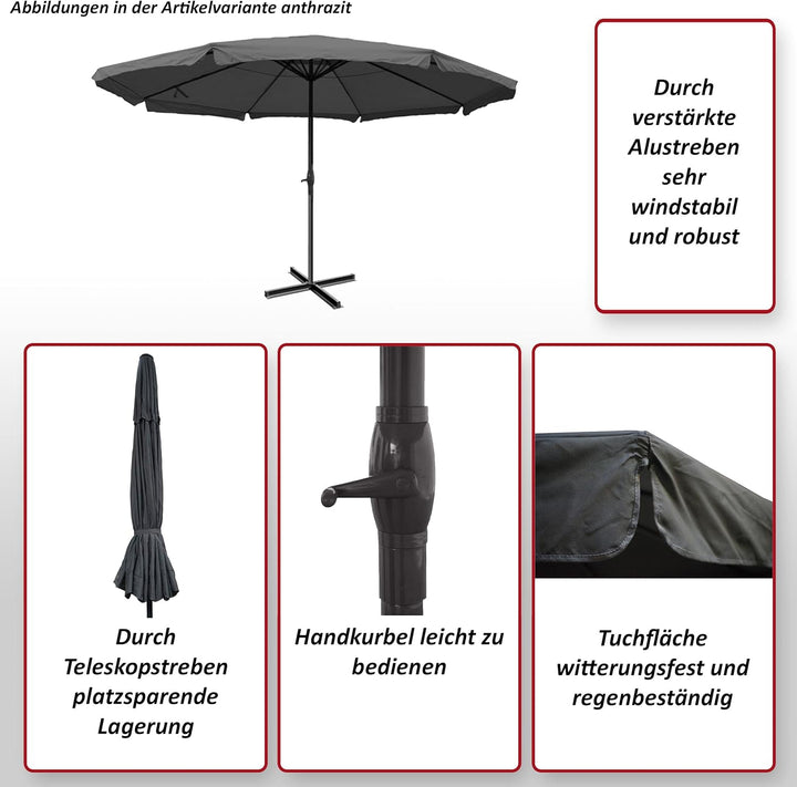 Sonnenschirm Meran Pro, Gastronomie Marktschirm mit Volant Ø 5m Polyester/Alu 28kg ohne Ständer Bord