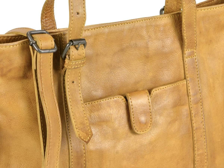 Bear Design Damen Tasche Ledertasche Shopper Schultertasche Handtasche Leder senfgelb Ocker 34x27cm