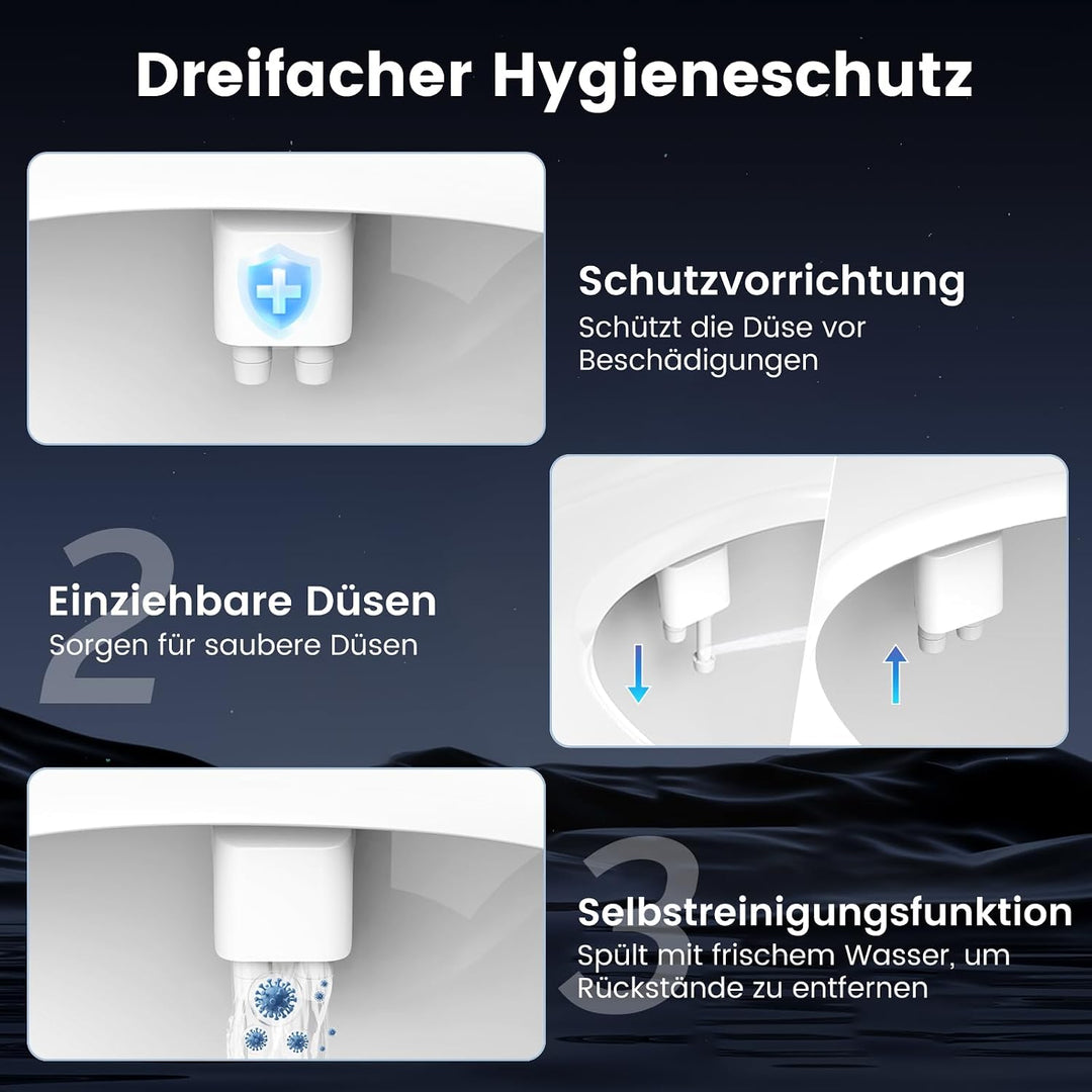 FEELSO ultraflacher Bidetsitz mit Filter, Doppel-Düsen Vor-/Rückwäsche | Selbstreinigende Düsen, str