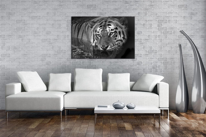 deyoli lauernder Tiger Format: 60x40 cm Effekt: Schwarz&Weiss als Leinwandbild, Motiv fertig gerahmt