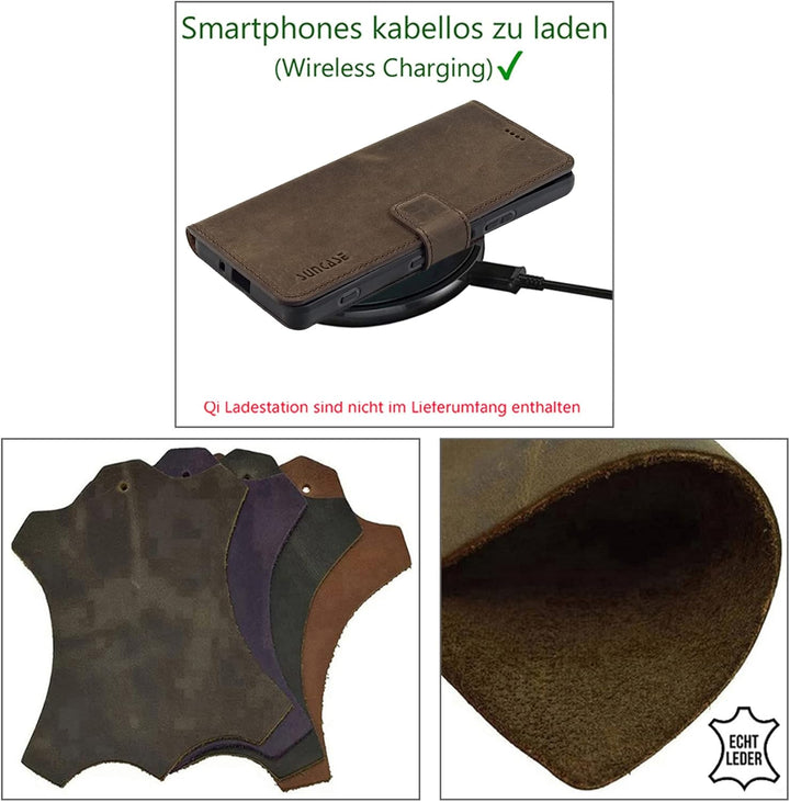 Suncase Book-Style Hülle kompatibel mit Xiaomi Redmi Note 12 Pro 5G Leder Tasche (Slim-Fit) Lederhül