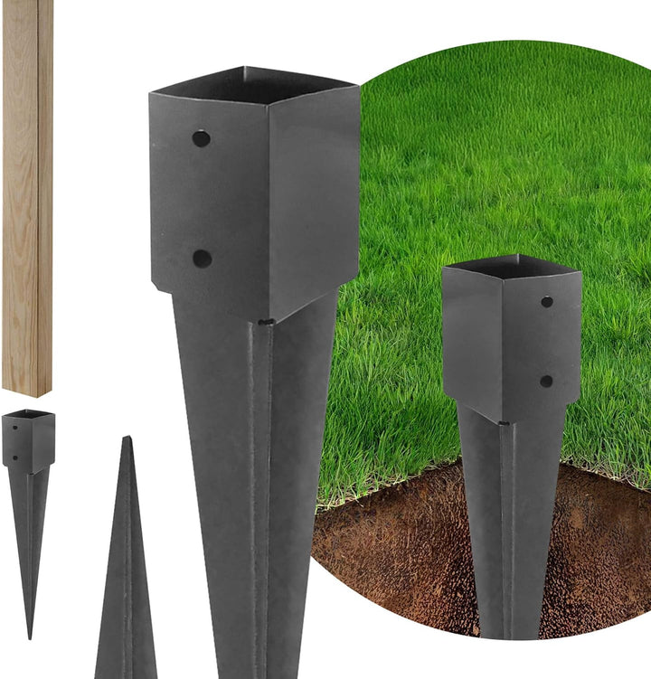 ADGO - 4er Set - Einschlagbodenhülse, Pfostenträger für Holzpfosten - 120x750mm - Quadratische Basis