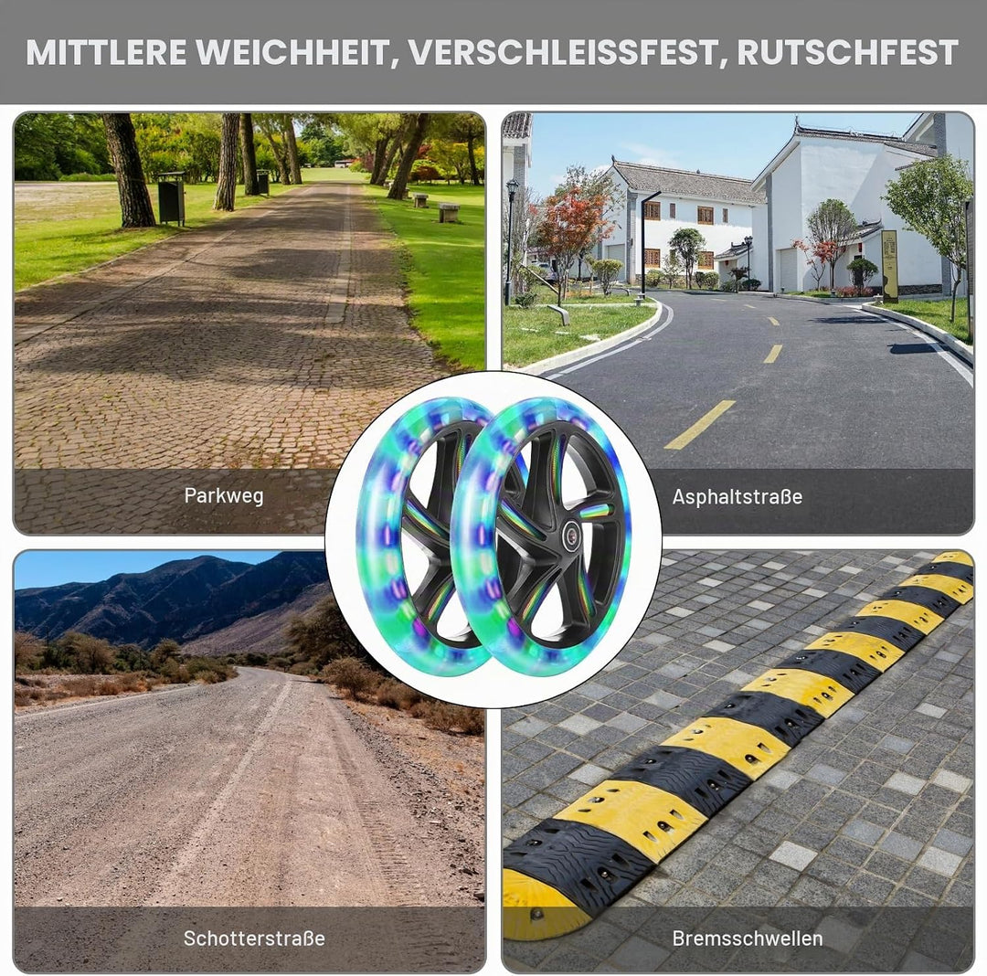 Leuchtende Stunt Scooter Rollen 2 Stück, 200mm LED Scooter Ersatzräder Räder, LED-Lichtrollen Mit AB