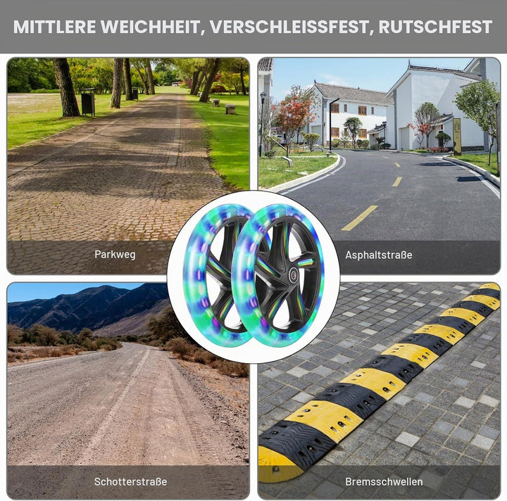 Leuchtende Stunt Scooter Rollen 2 Stück, 200mm LED Scooter Ersatzräder Räder, LED-Lichtrollen Mit AB