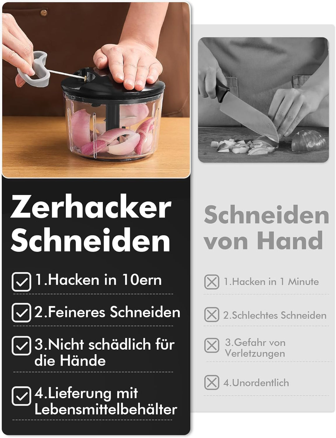 GDL Zwiebelschneider, 800ML Zwiebel Zerkleinerer mit Edelstahlklingen, Multizerkleinerer Gemüseschne