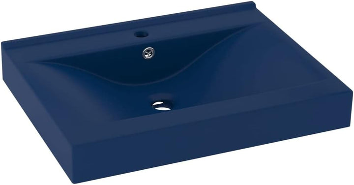 WIFESE Luxus-Waschbecken mit Hahnloch Matt-Dunkelblau 60x46 cm Keramik Einbauwaschbecken Hänge-Wasch