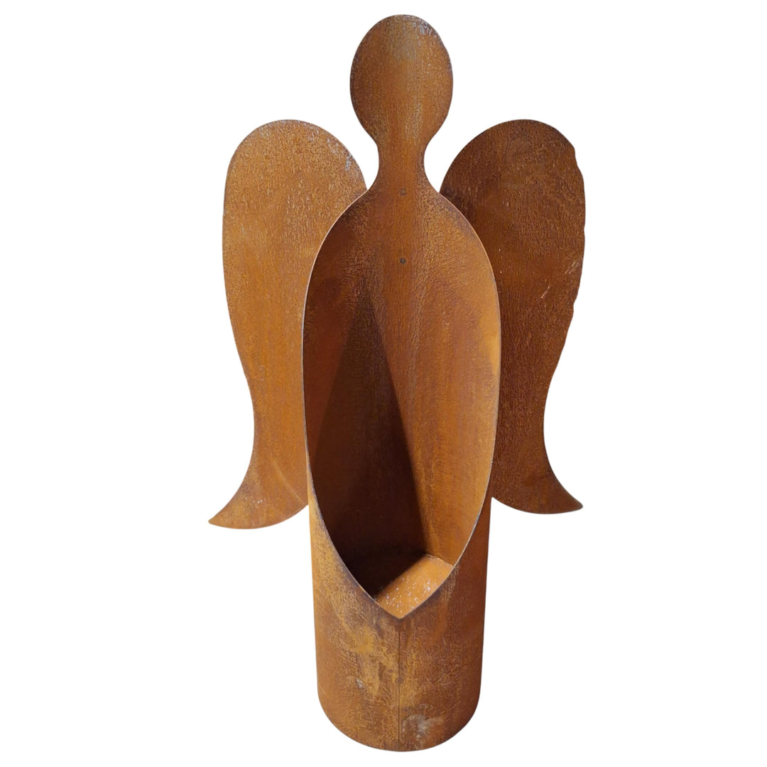Bornhöft Edelrost Engel Figur aus Metall, 50 cm Hoch, Rostbraun, Gartendekoration mit Kerzenhalter,