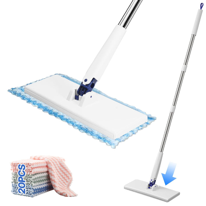Wischmopp mit Druck-Klemm-System, 20 Mikrofasertücher