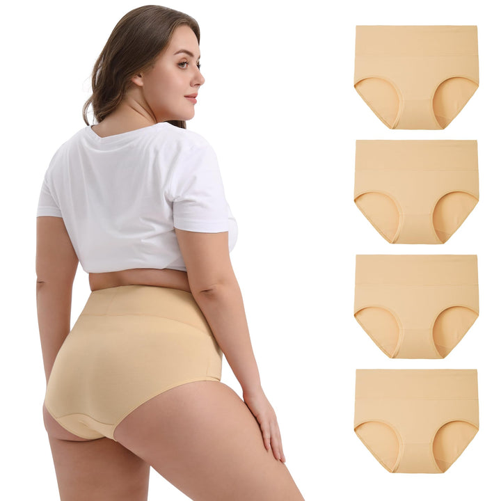 INNERSY Unterhosen Grosse Grössen Damen Taillenslip Baumwolle High Waist Slip (44-62) 4er Pack, Beig