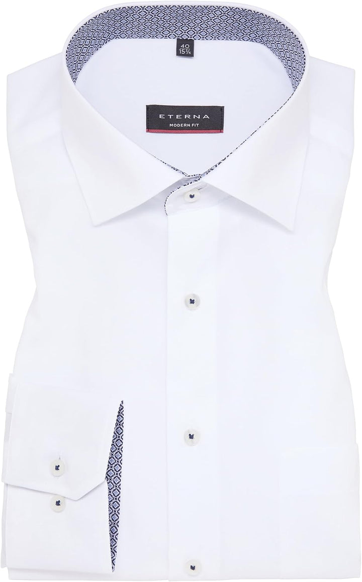 ETERNA Herren unifarbenes Popeline-Hemd MODERN FIT XS Weiss, XS Weiss