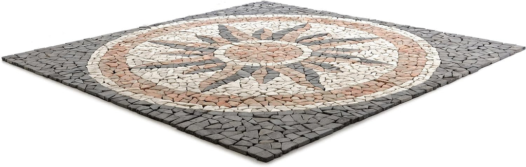 Divero Fliesen Rosone Blume Sonne Windrose Naturstein Mosaik Marmor dekorativ Creme-grau-rosé 120x12
