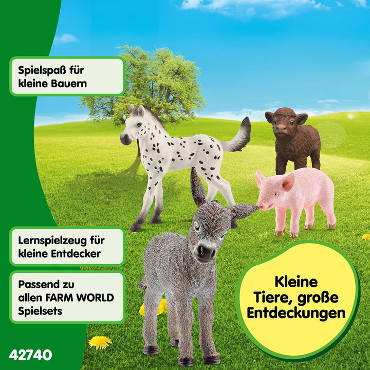 schleich Farm World | Bauernhof Babys 42740 | ab 3 Jahren | 4 Teile | Bauernhof Tiere Set aus Esel,