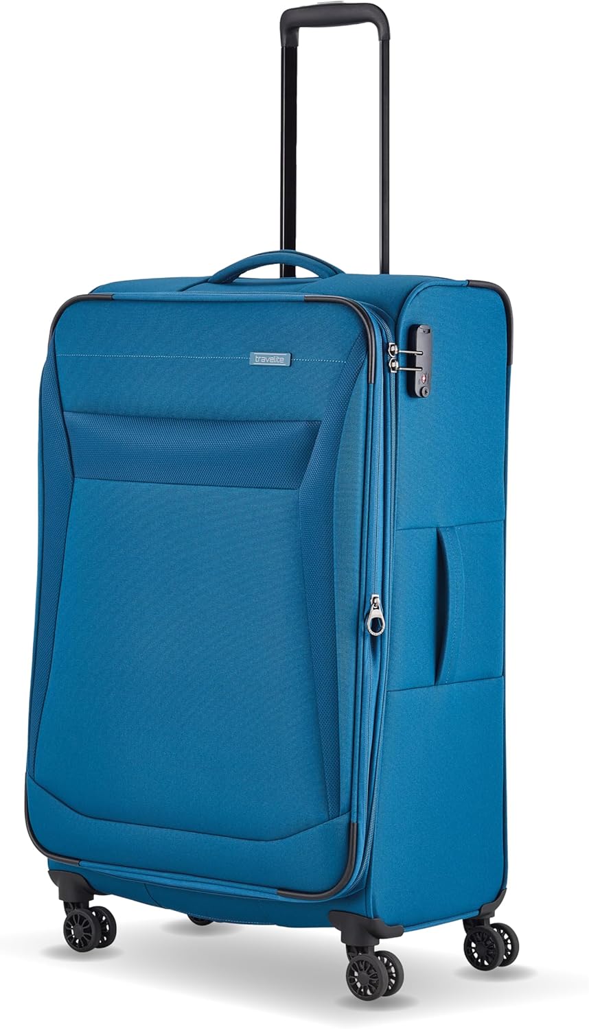 travelite 4-Rad Koffer Grösse L Weichschale, Gepäck Serie CHIOS mit Dehnfalte + Kantenschutz, Trolle