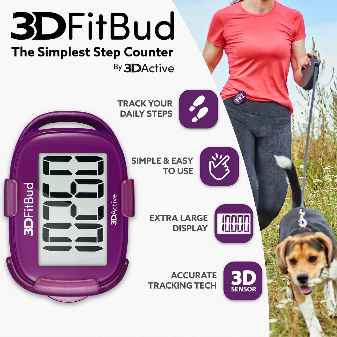 3DFitBud Einfacher Schrittzähler 3D von 3DActive mit Clip Lanyard Präziser Schrittzähler Grosses Dis