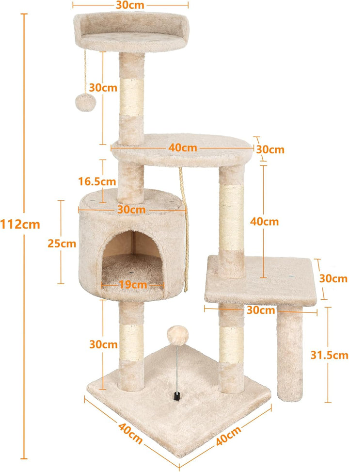 Kratzbaum, 112 cm Katzenbaum Stabil Katzenkratzbaum, Aktivitätskratzbäume mit Kratzsäule Grosser Pla