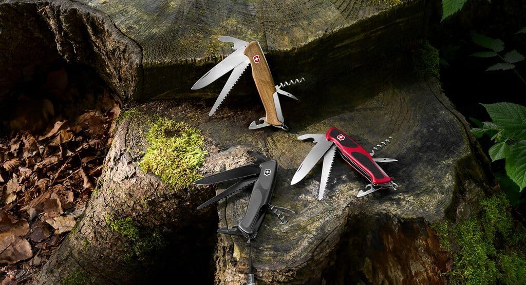 Victorinox Taschenmesser Ranger Grip 55 Onyx Black (12 Funktionen, Festellklinge, Holzsäge), schwarz