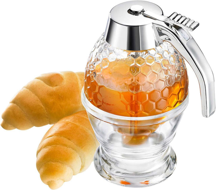 Westmark Honigbirne/Honig-Dosierer mit Untersatz, Fassungsvermögen: 200 ml, Wabenmuster, Glas/Kunsts