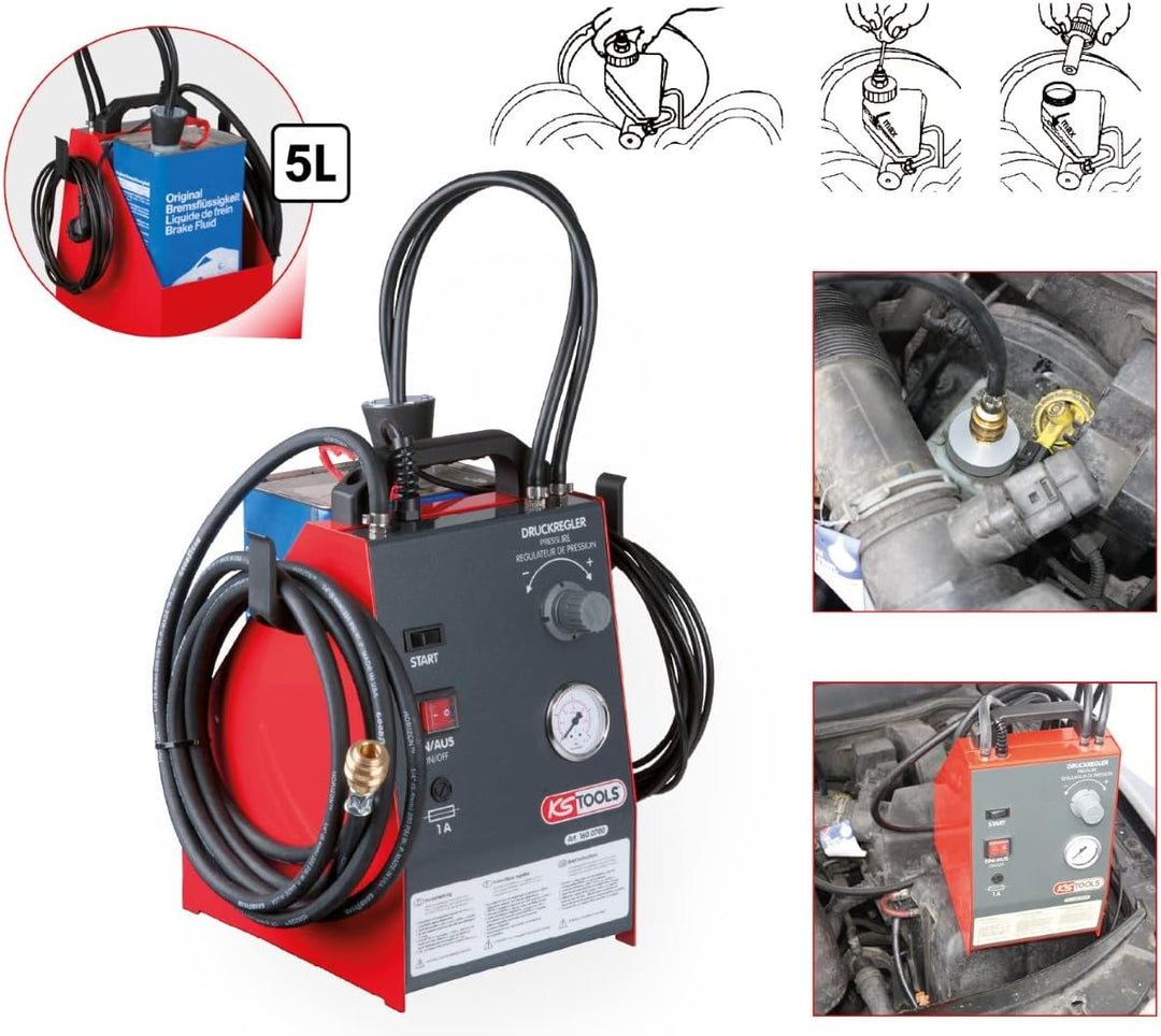 KS Tools 160.0700 Bremsenwartungsgerät KS5, 5 Liter & BGS 8343 | Ölfasspumpe mit Hebel Bundle mit Öl