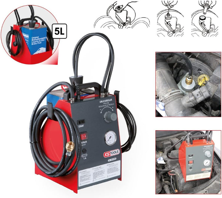 KS Tools 160.0700 Bremsenwartungsgerät KS5, 5 Liter & BGS 8343 | Ölfasspumpe mit Hebel Bundle mit Öl