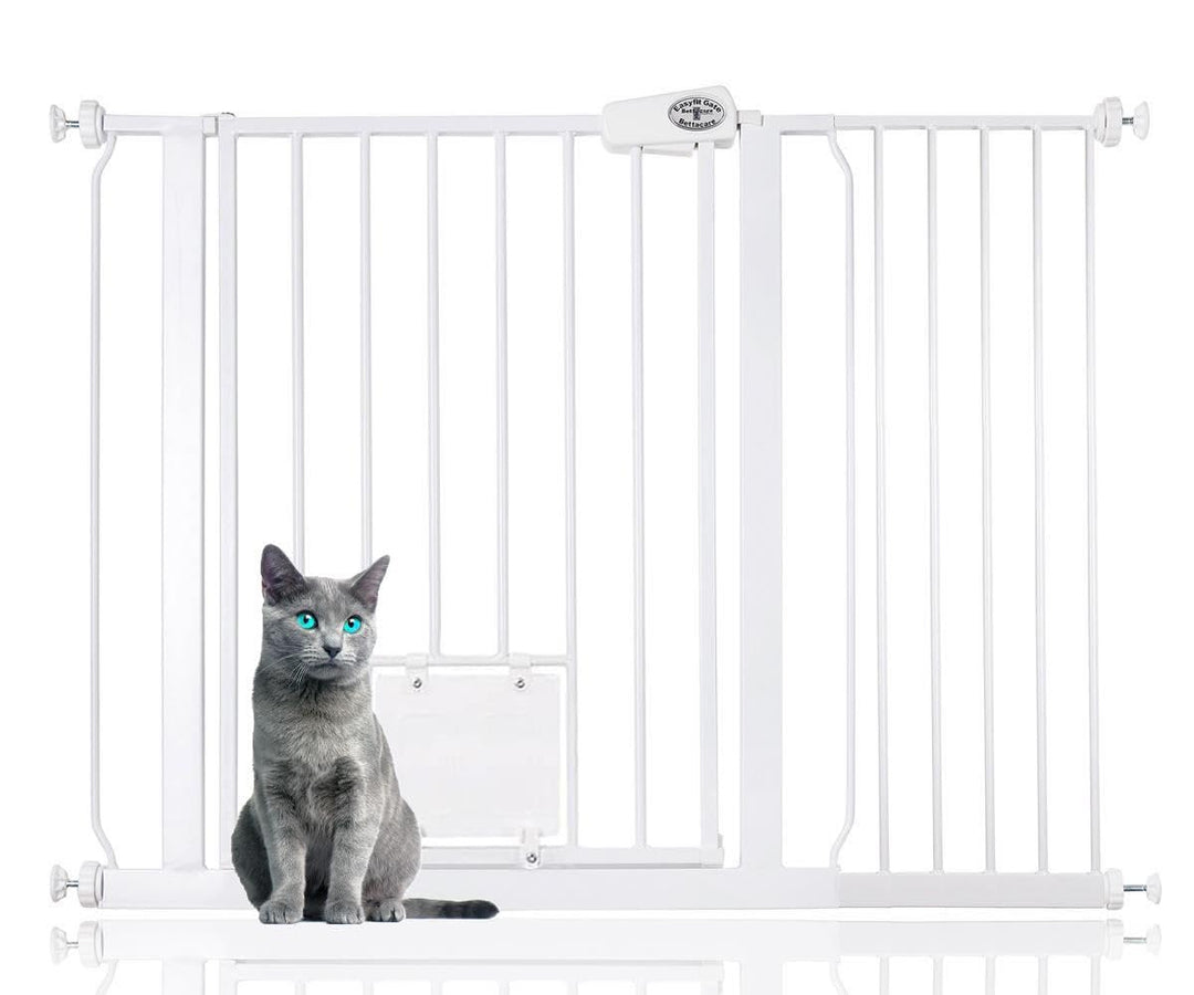 Bettacare Haustiergitter mit abschliessbarer Katzenklappe, 107.4cm - 115cm, Weiss, 75cm Höhe, Hundes