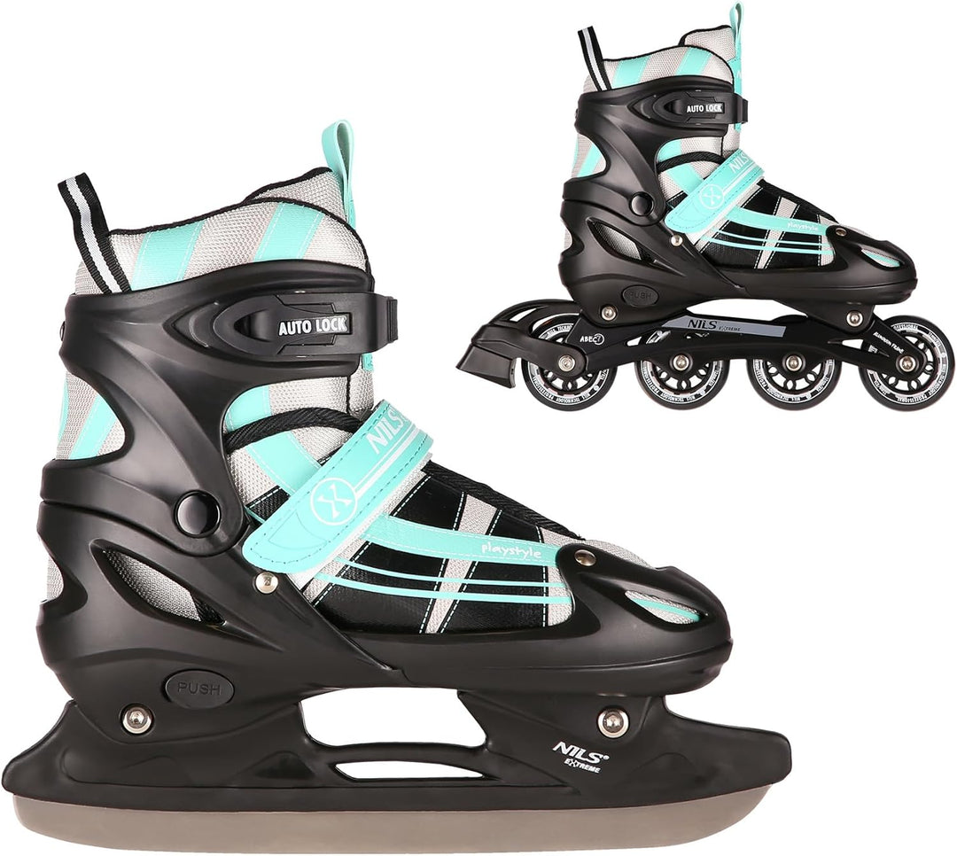 Nils Extreme 2-In-1 Inliner Eishockey Chaska, Farbe:Blau-Grün, Grösse:L(39-42)
