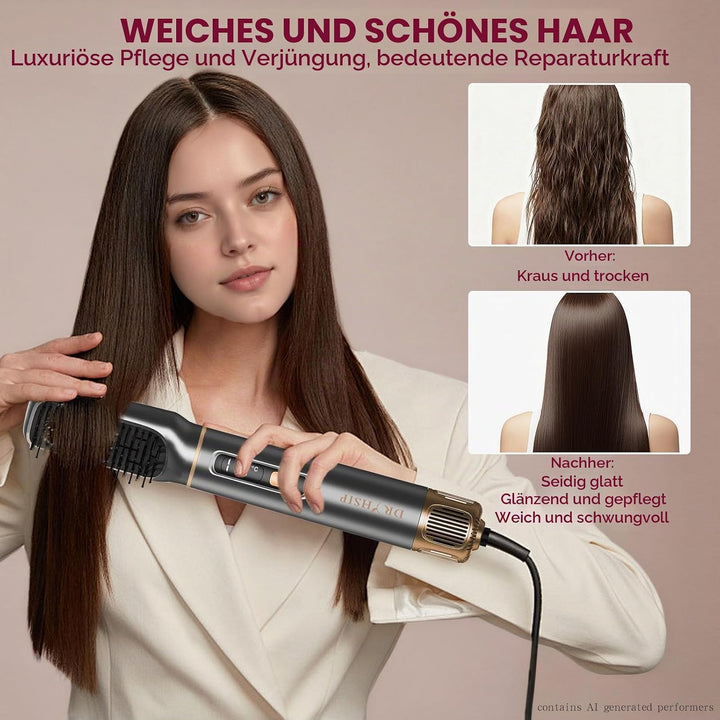 Multistyle 5-in-1 Warmluftbürste,Haartrockner mit abnehmbaren Köpfen &amp; ablesbarem Display (Stylingbü