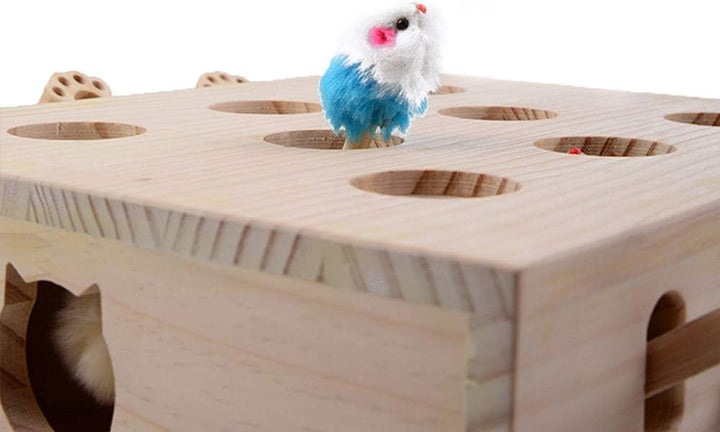 Interaktives Katzenspielzeug, Holz, Spielzeug, Maulwurf Maus, Puzzle Box mit süssen Cartoon Spielzeu