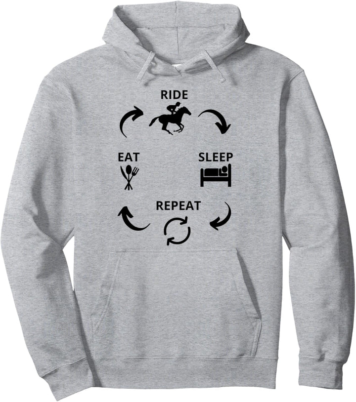 Essen reiten schlafen nochmal , Mädchen Shirt Pferde Reiter Pullover Hoodie