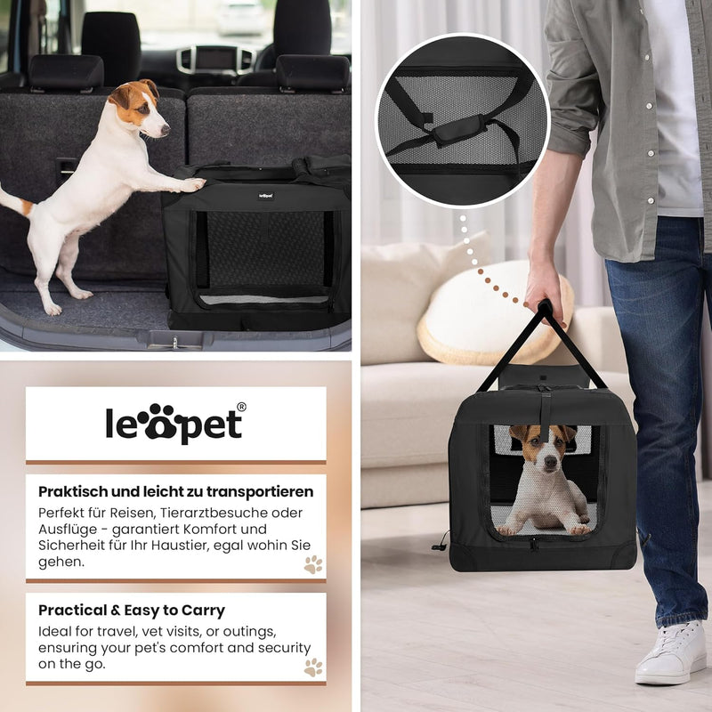 Leopet® Hundebox - Faltbar, Grosse/Kleine Hunde, Stoff, mit Napf, für Zuhause, Auto - Transportbox,