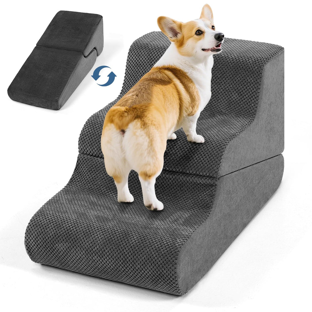 Hundetreppe für Bett kleine Hunde, 40 cm hoch, 2-in-1 umwandelbare 3-stufige Haustiertreppe und Ramp