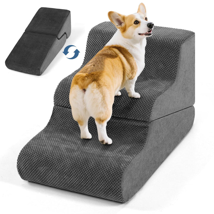 Hundetreppe für Bett kleine Hunde, 40 cm hoch, 2-in-1 umwandelbare 3-stufige Haustiertreppe und Ramp
