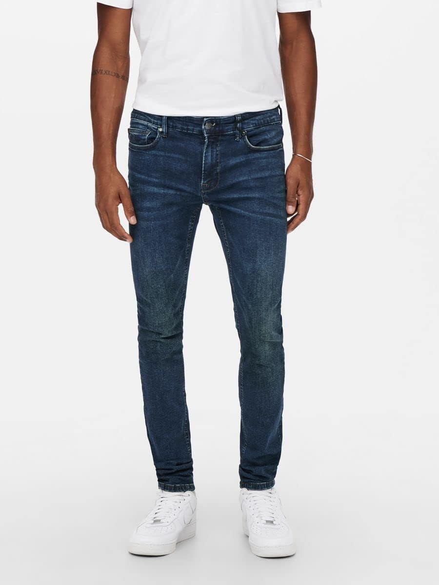 ONLY & SONS Male Skinny Jeans Skinny Fit Mittlere Taille Jeans 29 Blue Denim, 29 Blue Denim