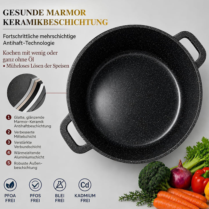 GOLDMANN 20 CM Aluguss Kochtopf 4L | Suppentopf Schmortopf induktionsgeeignet mit Keramik Antihaftbe