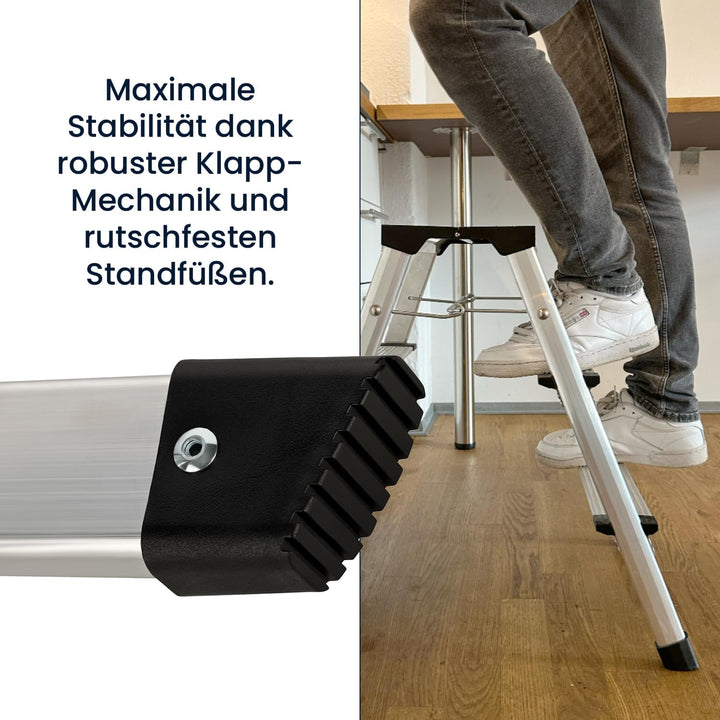flexilife Trittleiter - Tritt Leiter Aluminium - Trittleiter 3 Stufen klappbar - Klappleiter bis 150
