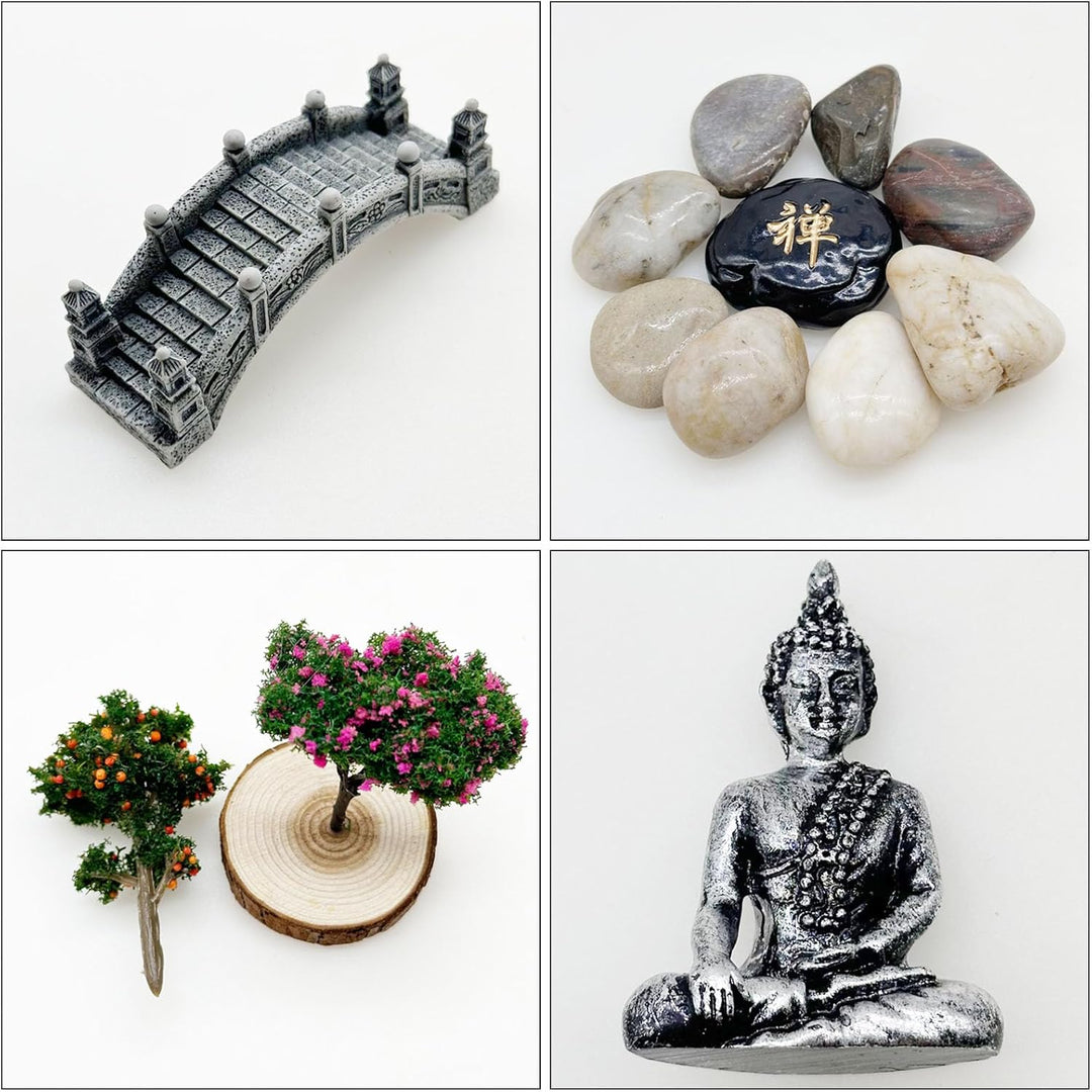 Woohome Home Zen Garden Kit, Zen Garten Zubehör, Zen Sand Ornamente, Zen Garten Set mit Weisser Sand