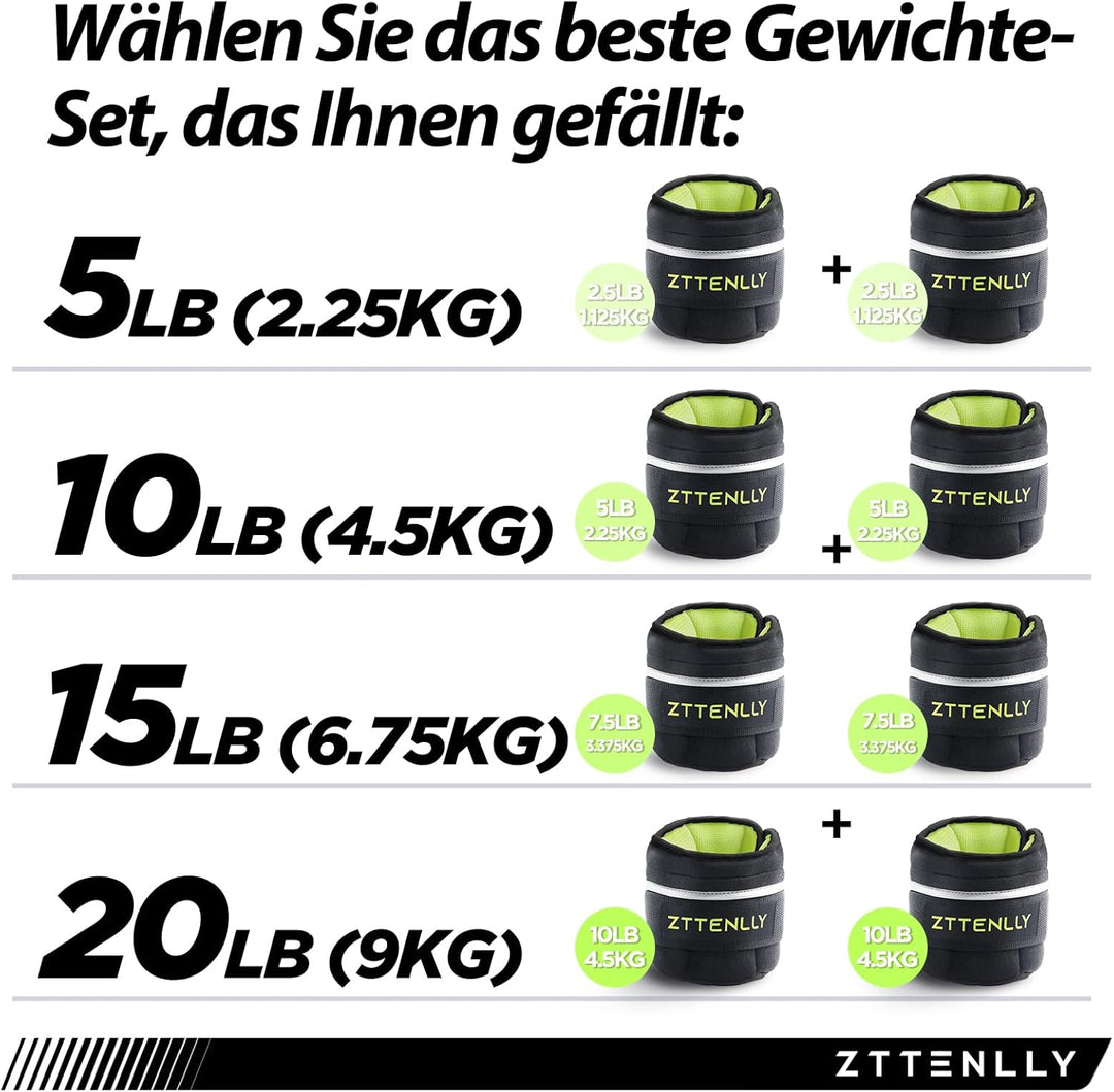 Gewichtsmanschetten für Knöchel & Handgelenk - Verstellbar （0.45-9 kg/Paar), Atmungsaktives Merceriz