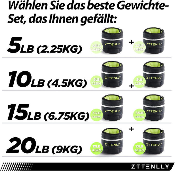 Gewichtsmanschetten für Knöchel & Handgelenk - Verstellbar （0.45-9 kg/Paar), Atmungsaktives Merceriz