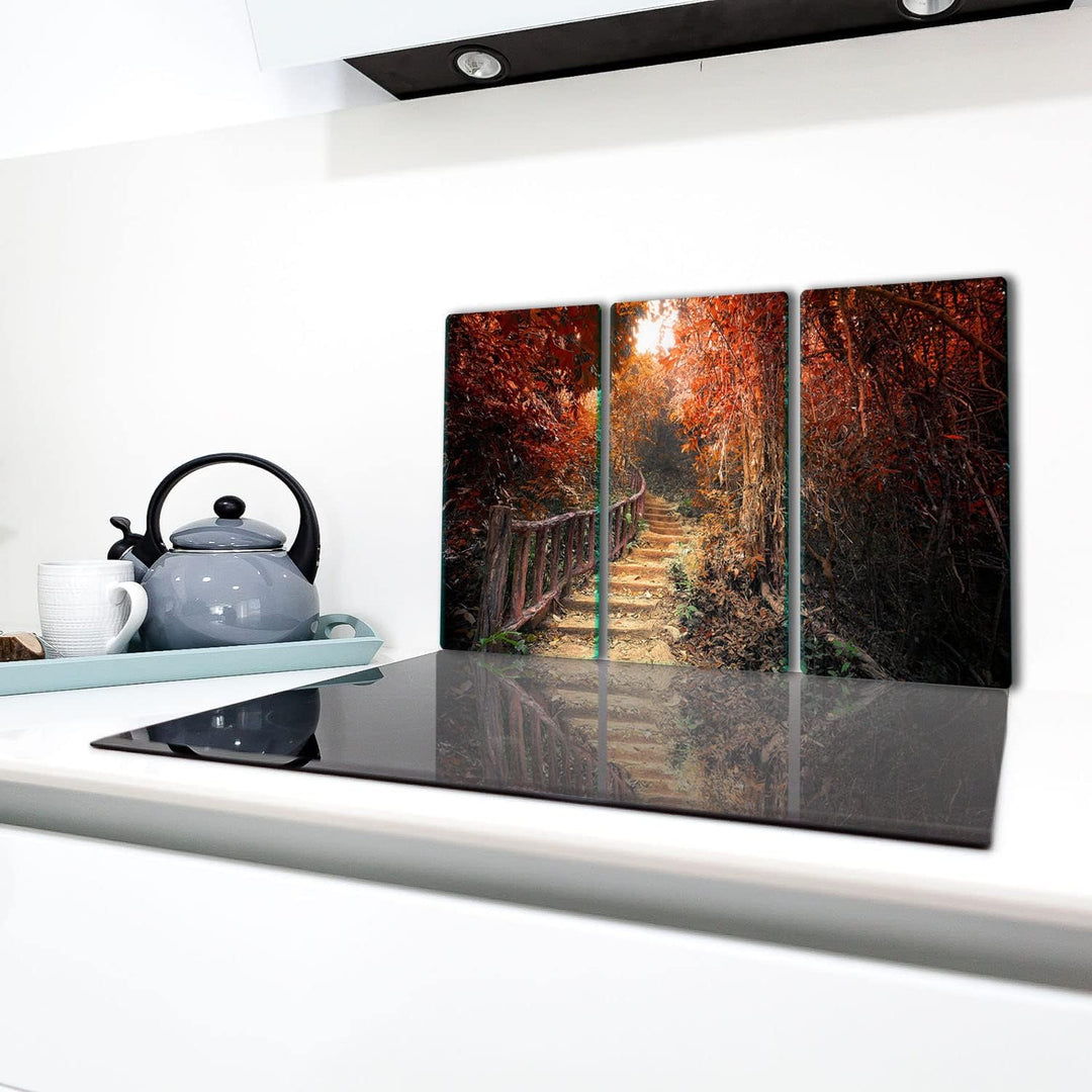 TMK ArtDeko Herdabdeckplatte 3 Teilig 3x30x52 cm - Spritzschutz Herdabdeckung – Herdschutz aus Siche
