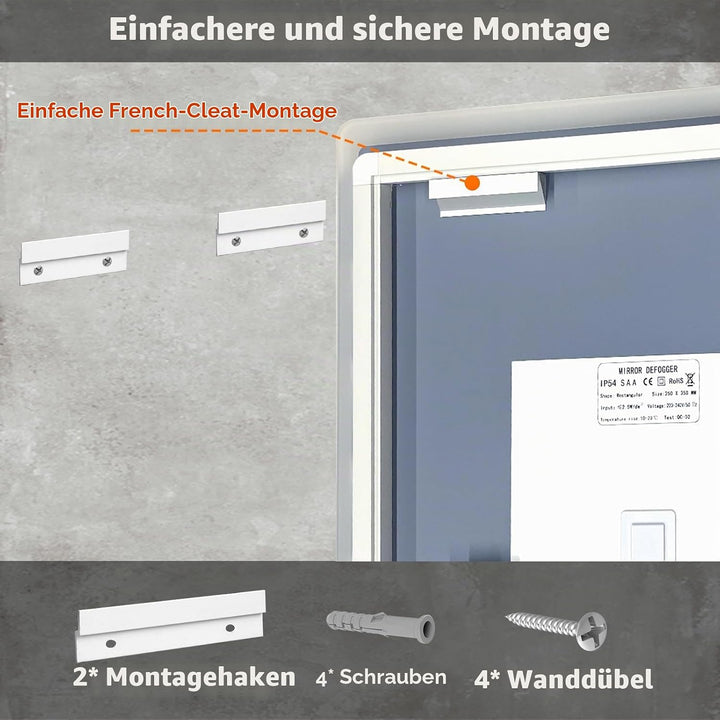 Ratsamee Badezimmerspiegel mit Beleuchtung LED, 50x70cm Spiegel mit Light, Wandspiegel mit Frontbele