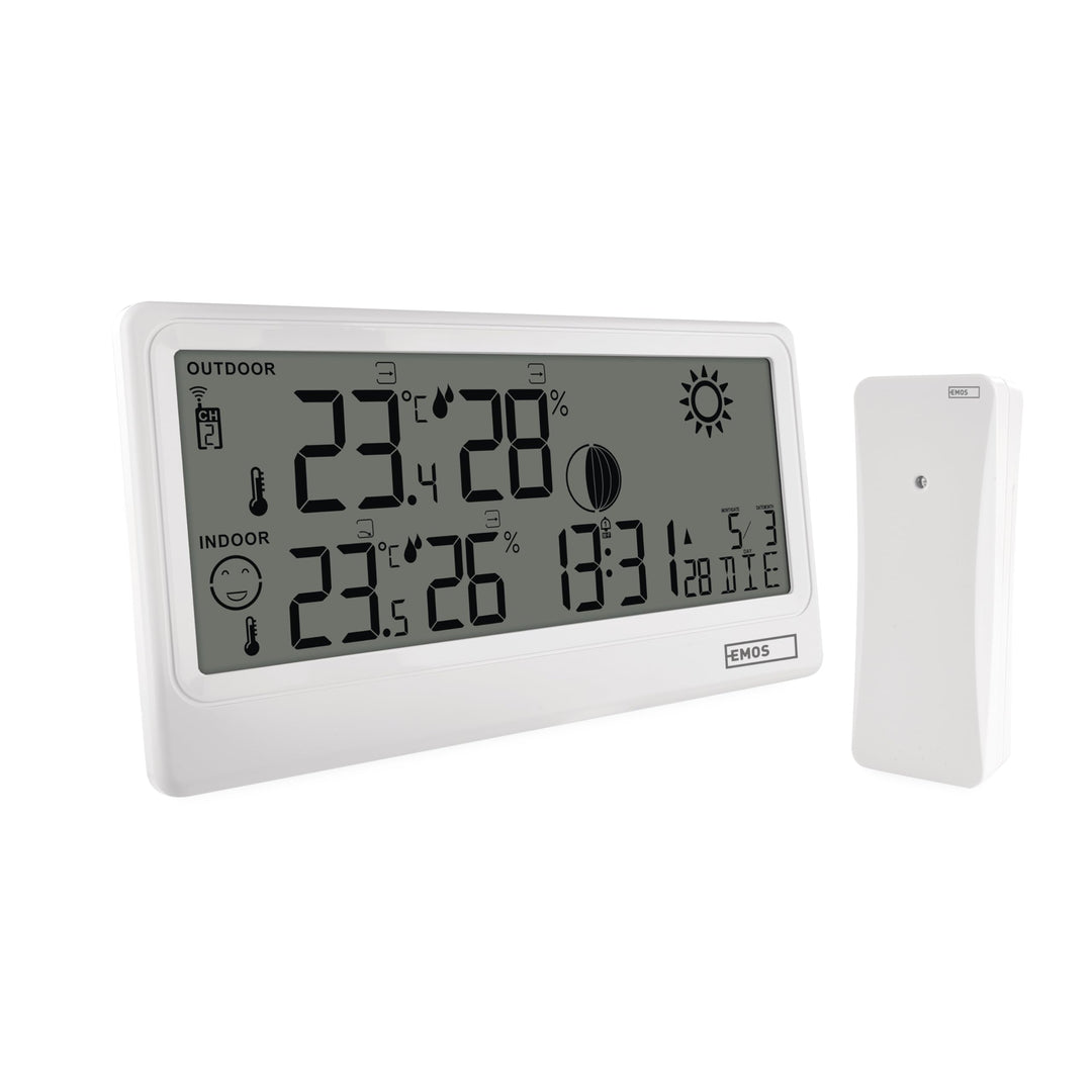 EMOS - Funk-Wetterstation mit Aussensensor - Innen-/Aussentemperatur, Luftfeuchtigkeit, Wettervorher