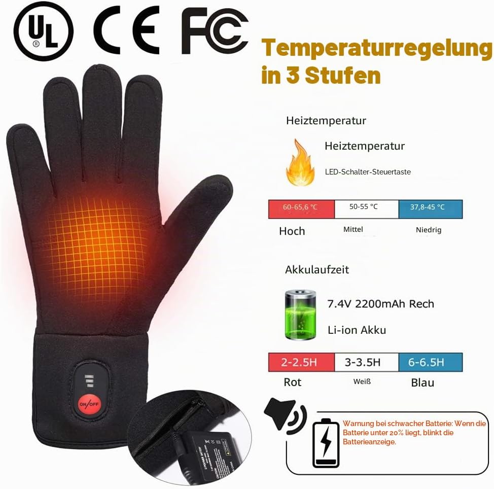Sun Will elektrische beheizte Handschuhe für Herren Damen，wiederaufladbar beheizbare Winter Handschu