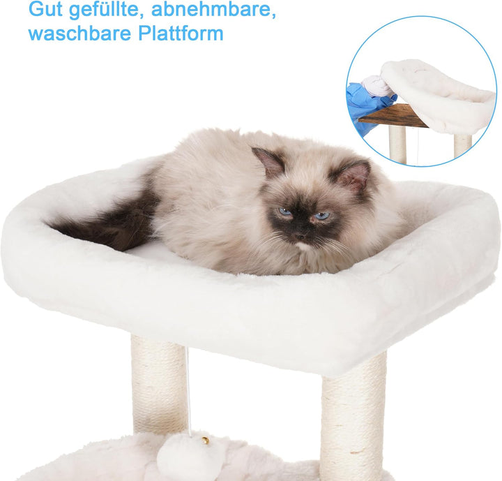 Hey-brother Kratzbaum mit Katzenklo, moderner Katzenturm für Wohnungskatzen mit grosser Plattform, F