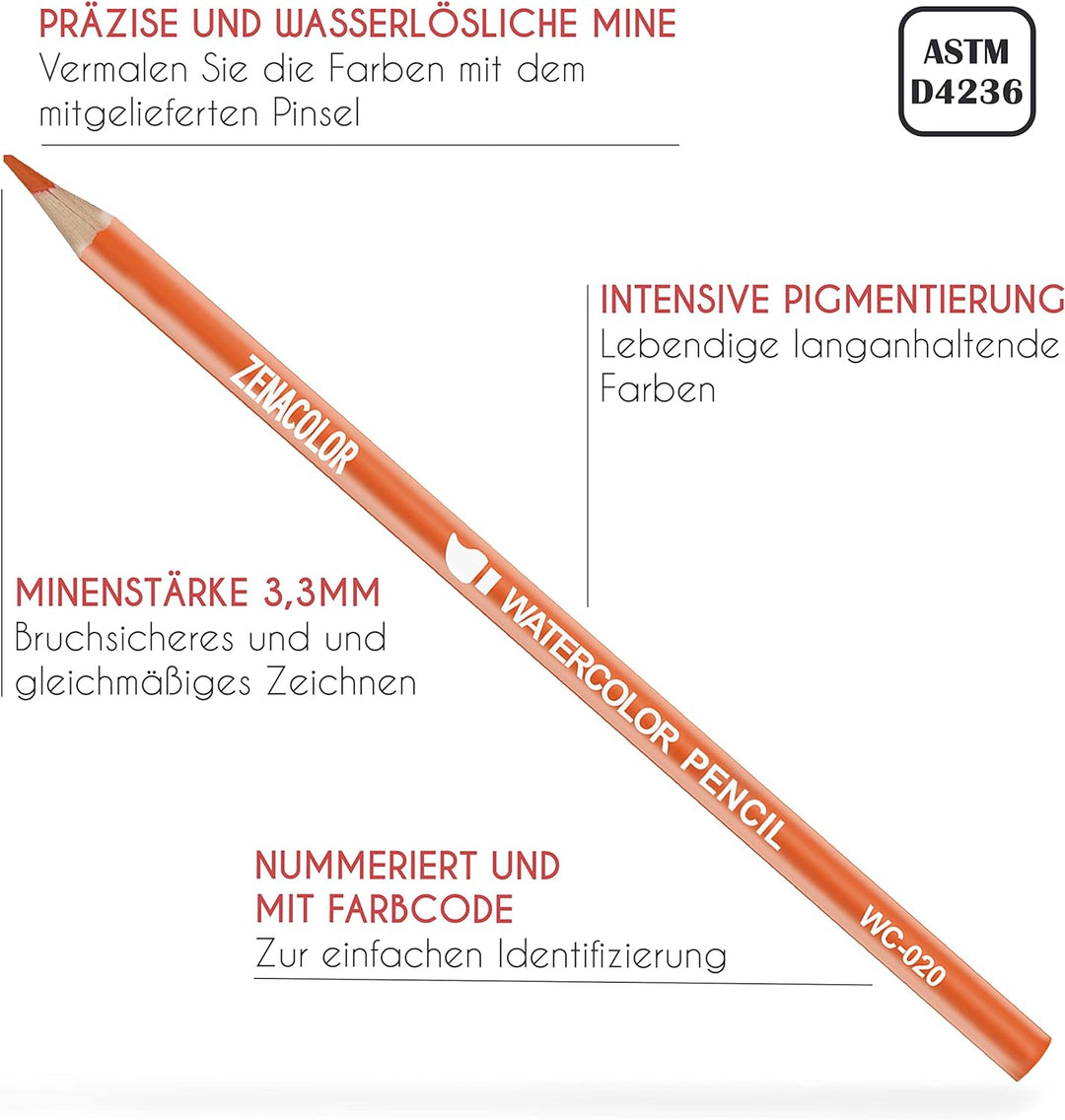 Zenacolor Aquarellstifte set 72 Stifte Aquarell Malstifte für Erwachsene und Kinder Wasservermalbar