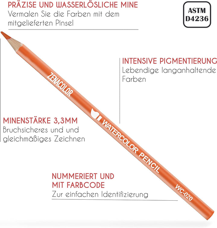 Zenacolor Aquarellstifte set 72 Stifte Aquarell Malstifte für Erwachsene und Kinder Wasservermalbar