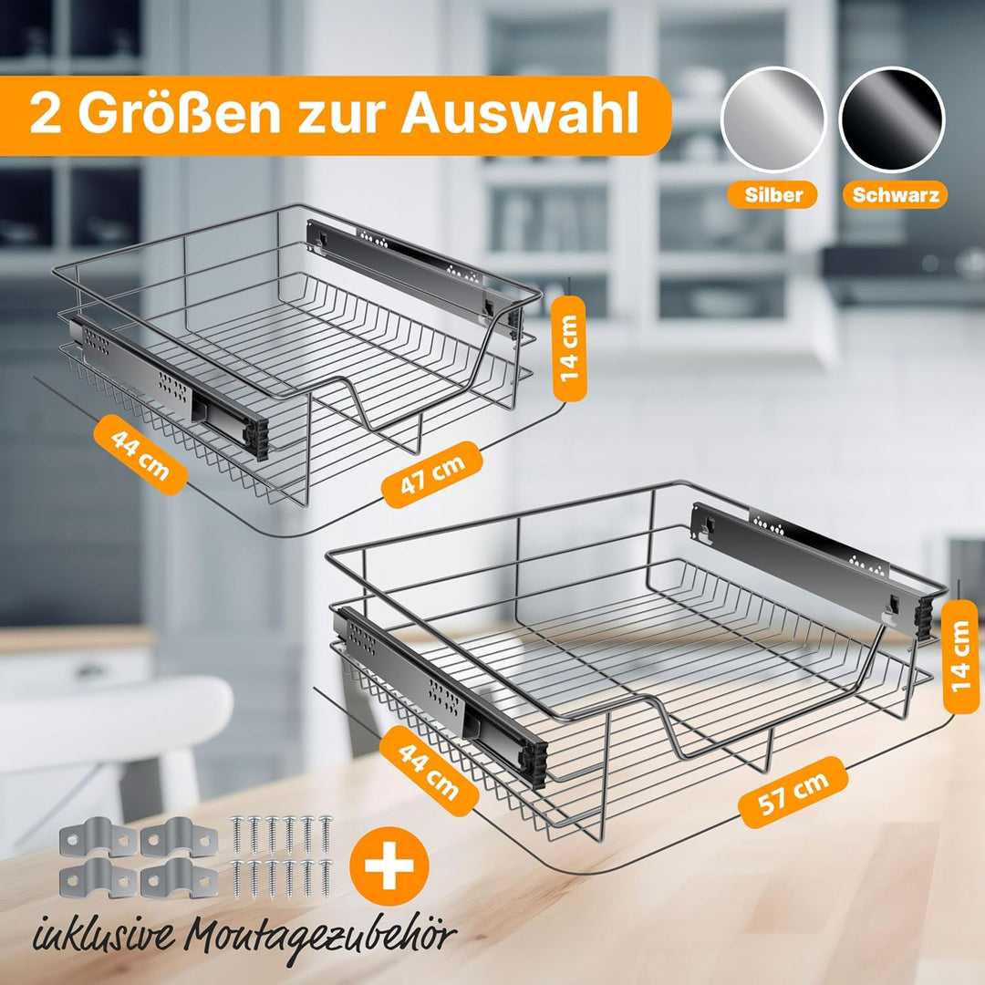 KESSER® Teleskopschublade 60cm Schrankbreite verchromt aus Edelstahl Schubladeneinsatz für Küchensch