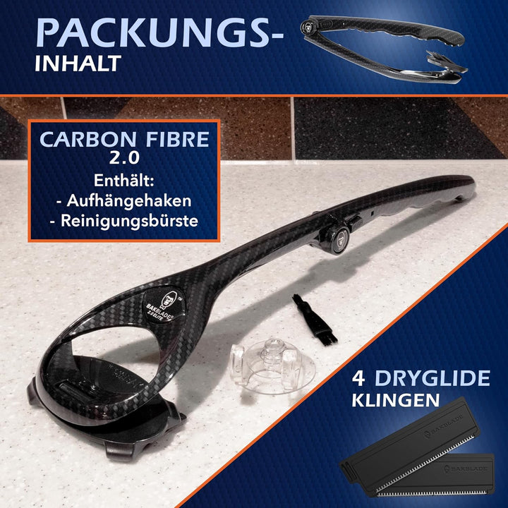 BakBlade 2.0 Carbon Faser Effekt - Rückenrasierer für Männer (DIY) Rückenrasierer, ergonomischer Gri