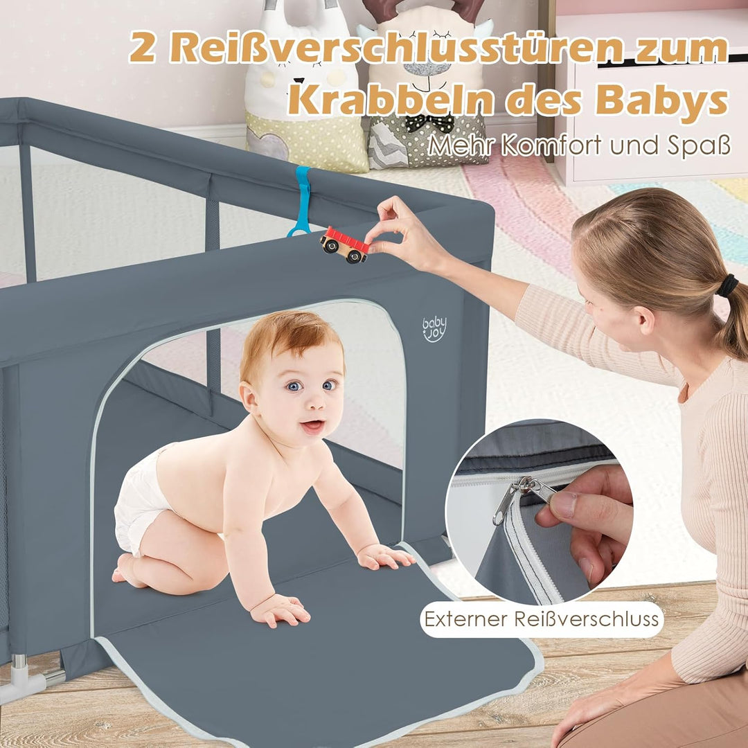 GOPLUS 200x180cm Baby Laufstall, Laufgitter mit Matratze, 4 Handringe & 50 Spielbällen, Krabbelgitte