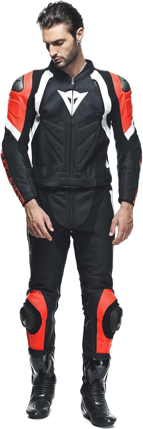 Dainese Avro 4 2-Teiler Motorrad Lederkombi (Black/Red/White,46) 46 BLACK-MATT/FLUO-RED/WHIT, 46 BLA