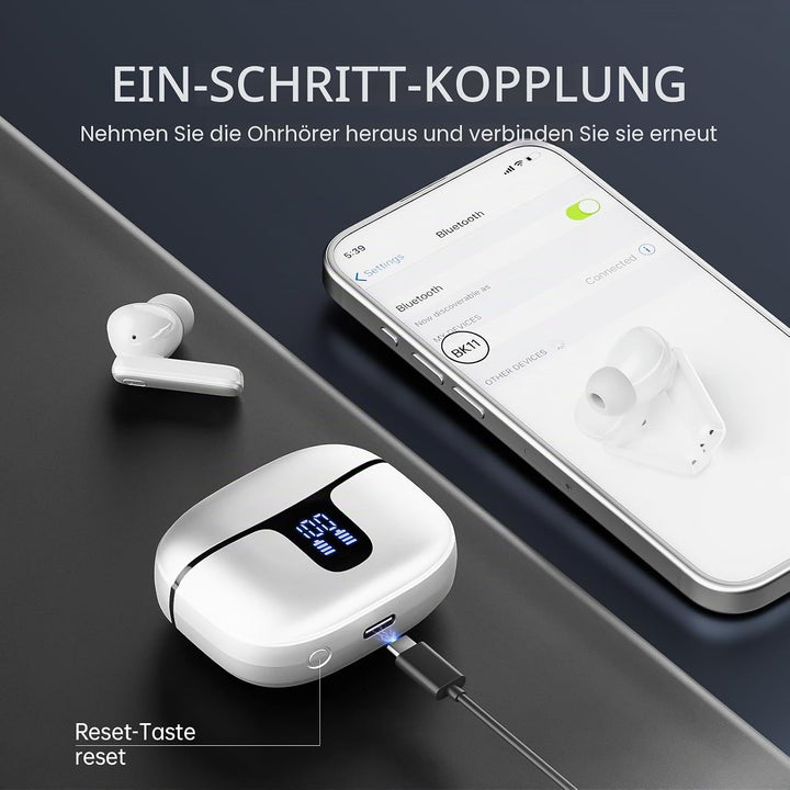 Bluetooth Kopfhörer, 2026 Stereo-Bass Kopfhörer Kabellos Bluetooth in Ear | 4 ENC Noise Cancelling M